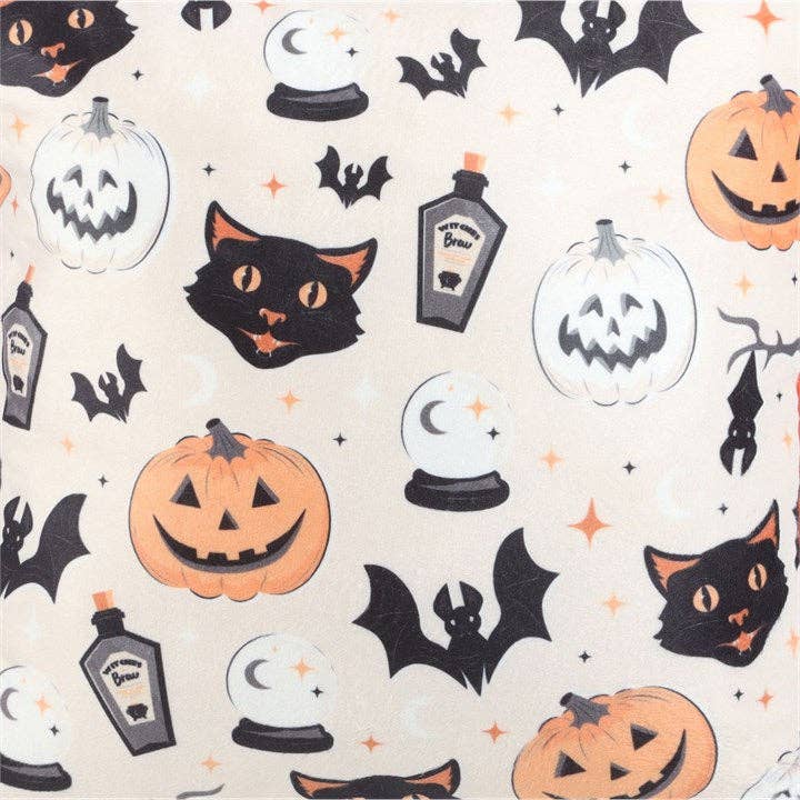 Quadratisches Kissen mit Katzen und Kürbismotiven, 35 cm