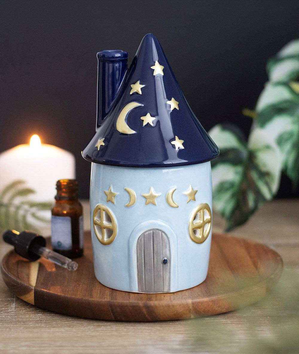 Duftlampe Häuschen blau Ölbrenner