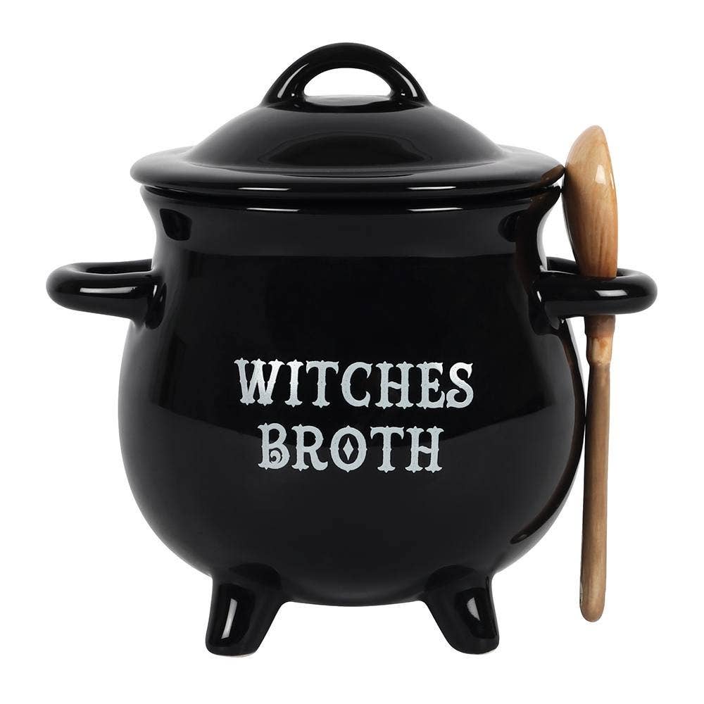 Witches Broth Cauldron Soup Bowl with a broom spoon