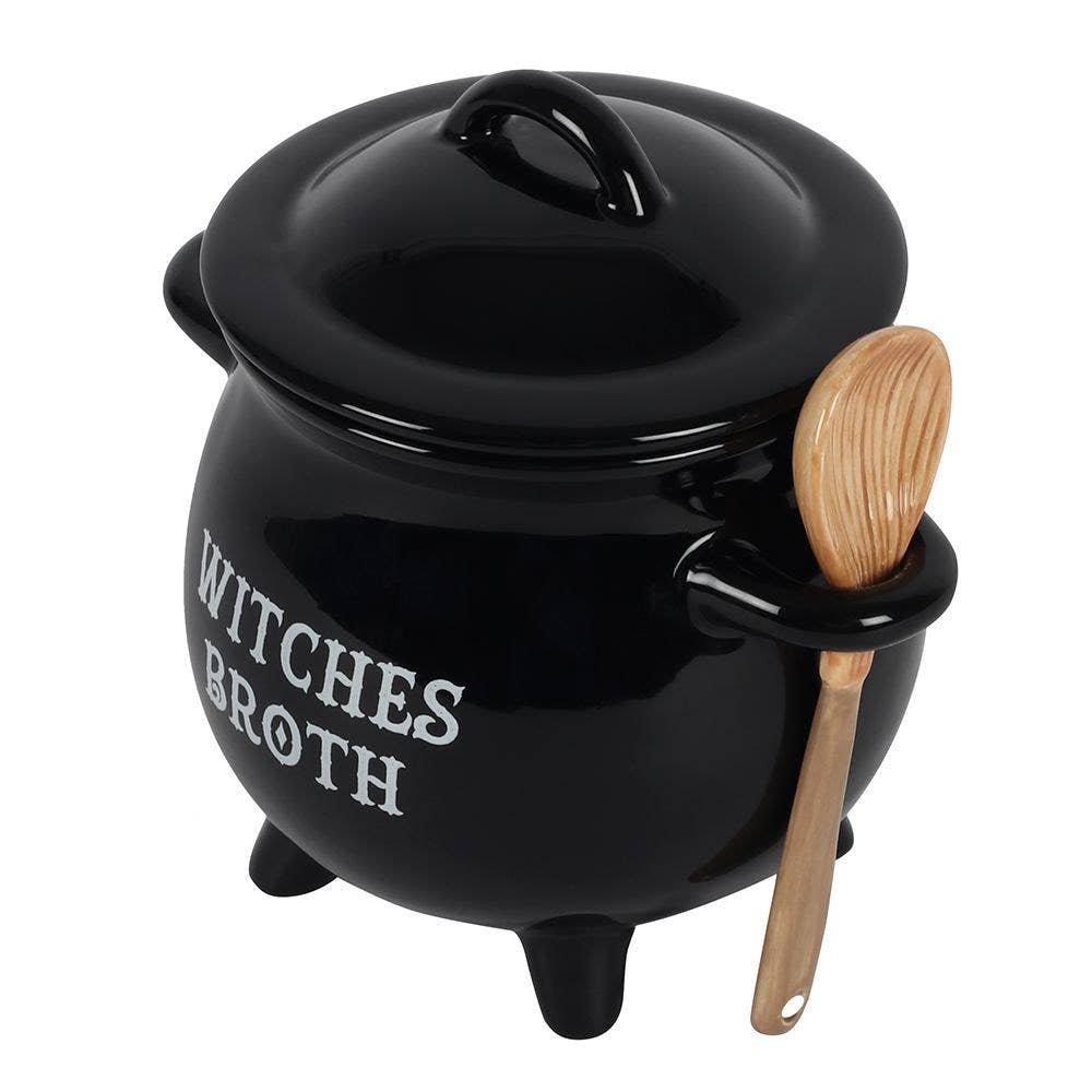 Witches Broth Cauldron Soup Bowl with a broom spoon