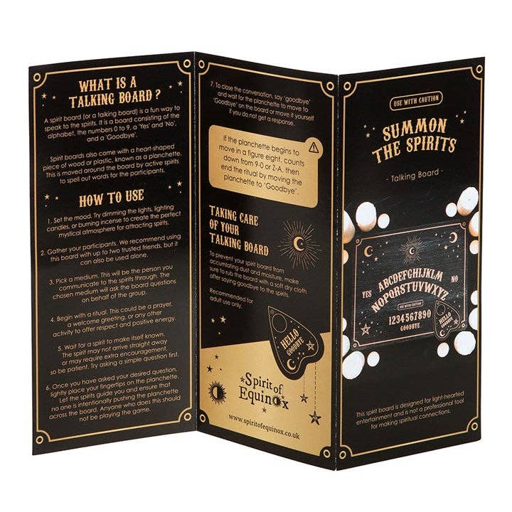Schwarzes Ouija-Brett mit Planchette