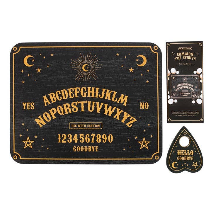 Schwarzes Ouija-Brett mit Planchette
