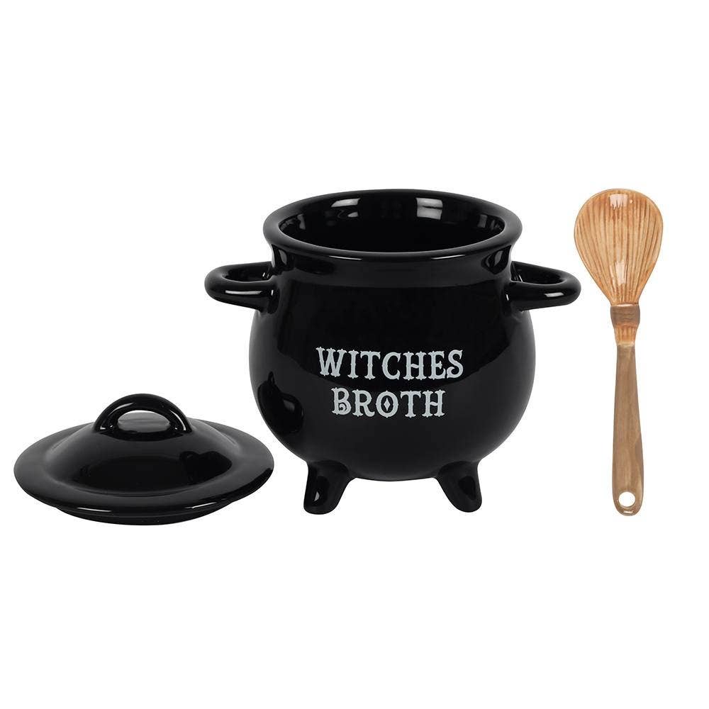 Witches Broth Cauldron Soup Bowl with a broom spoon
