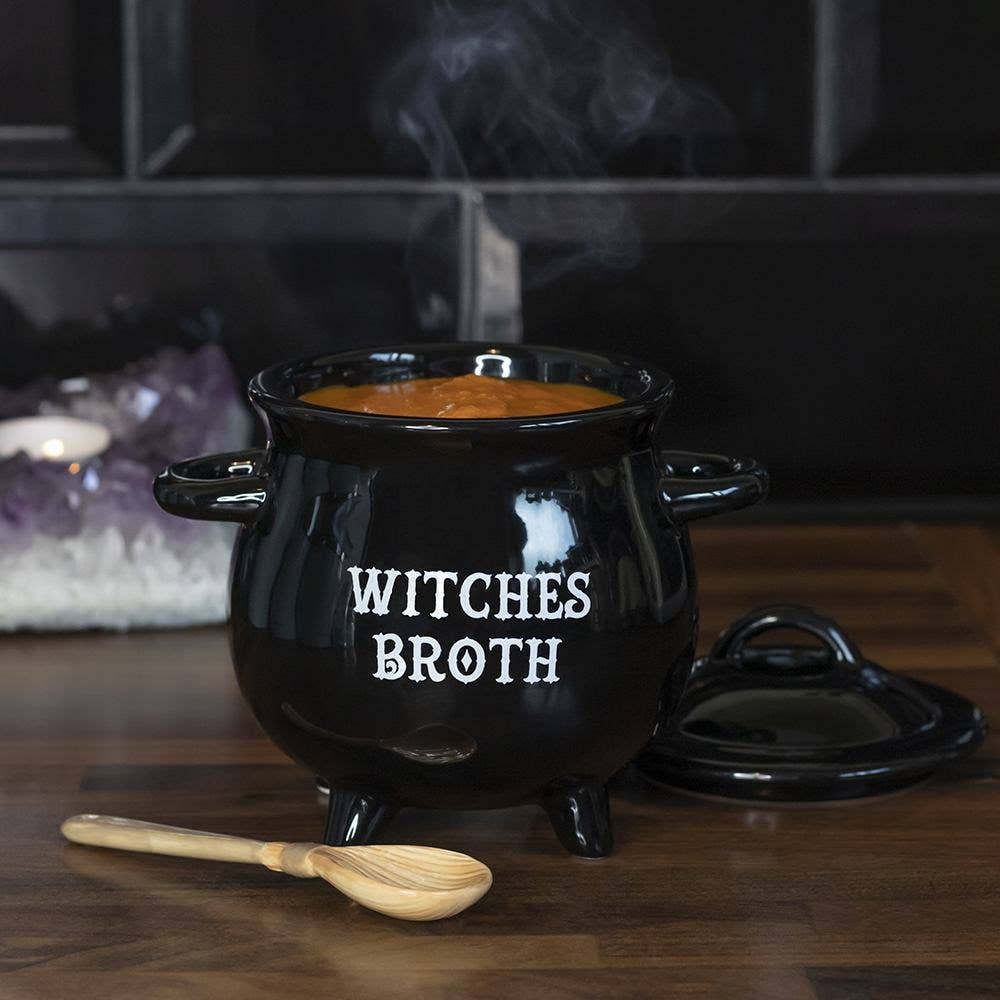 Witches Broth Cauldron Soup Bowl with a broom spoon